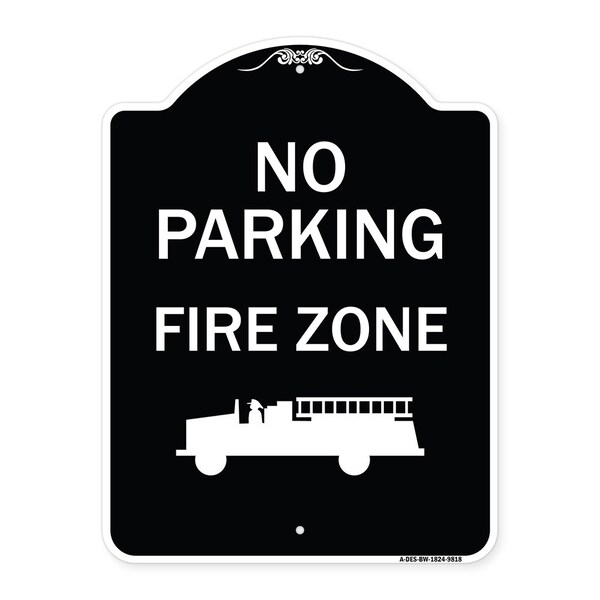 Signmission Designer Series-No Parking Fire Zone With Graphic Black & White, 24" x 18", BW-1824-9818 A-DES-BW-1824-9818 - main